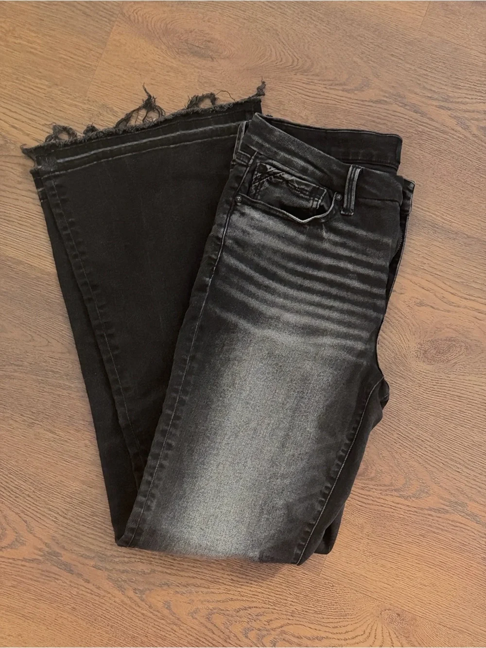 Buckle Black fit 53 Faded Black Washed Fringe-Hem Flare Jeans 31x32
